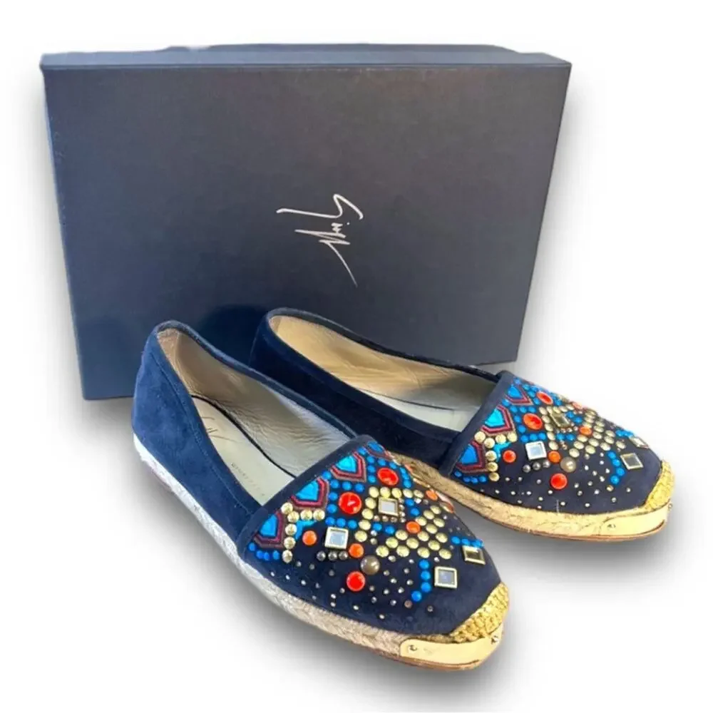 GIUSEPPE ZANOTTI DESIGN navy Jewel embellish espadrilles NWT Authentic SZ 5